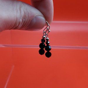 925 Sterling Silver Stacked Black Faceted Crystals Dangle Earrings